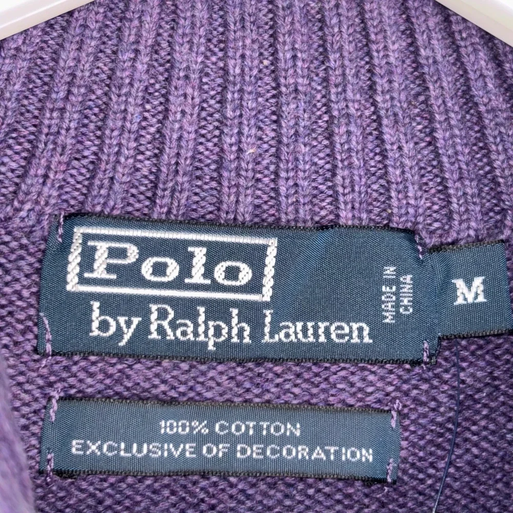 Polo‎ Ralph Lauren Sweater Mens Medium Purple Cotton 1/4 Zip Mock Neck Pullover